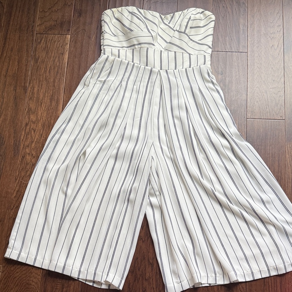 Greylin Strapless White and Black Striped Jumpsuit